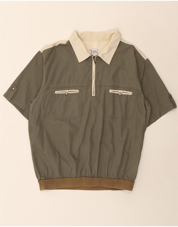 Jacques Lorant Chemise Pull à Manches Courtes Homme Kaki Moyen Colourblock