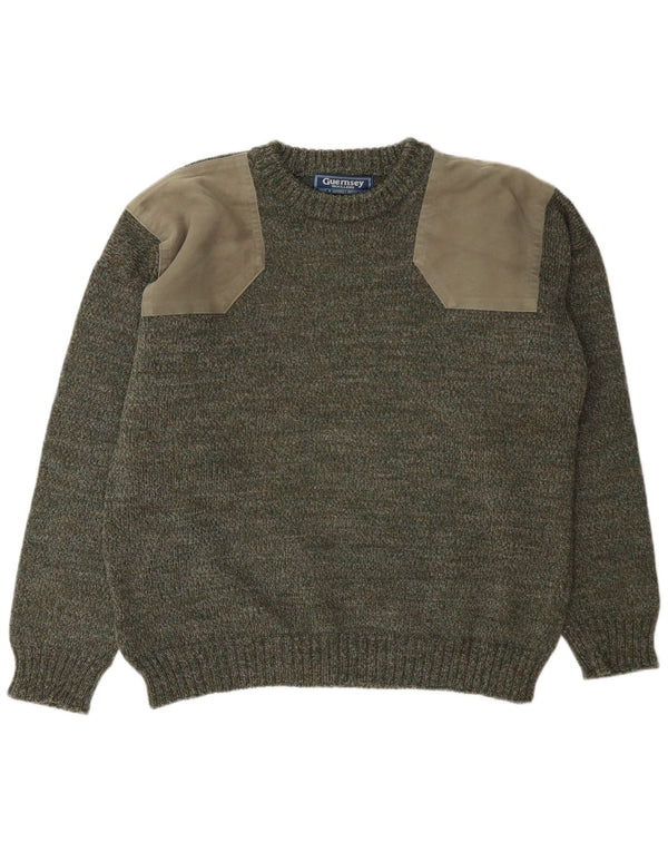 Guernsey Woollens Mens Crew Neck Jumper Sweater Large Green Flecked