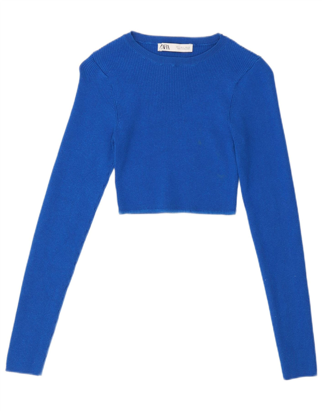 Zara Womens Crop Top Manches Longues UK 8 Small Bleu Viscose
