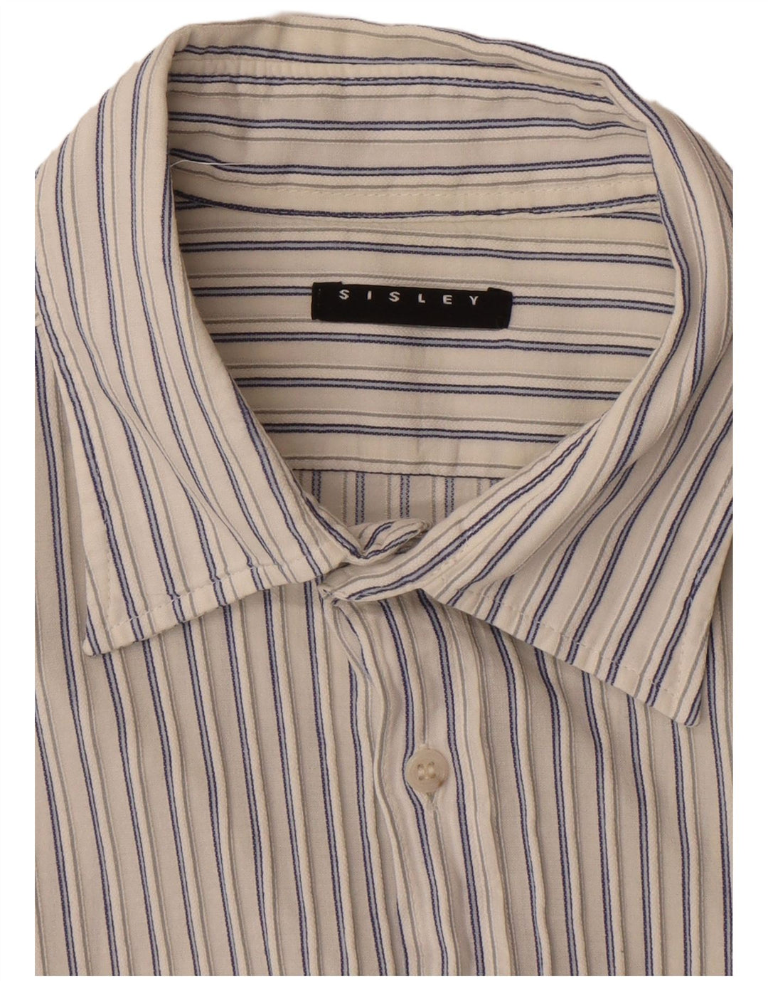 Sisley Chemise à Manches Courtes Medium Off White Pinstripe Homme