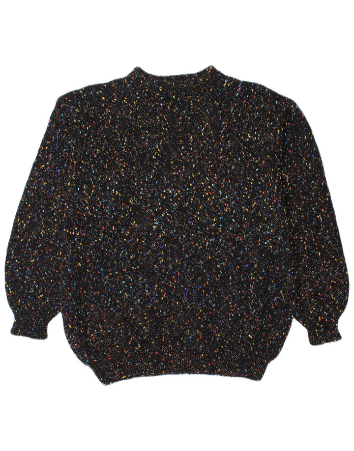 vintage Mens Turtle Neck Jumper Pull Moyen Noir Moucheté