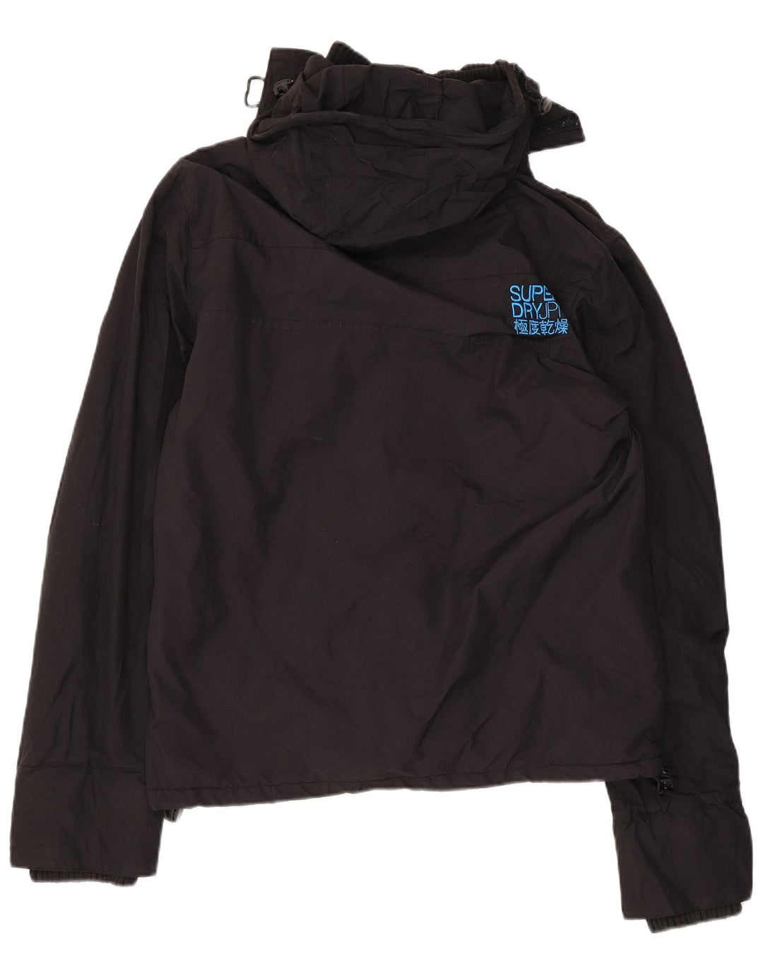 SUPERDRY Veste coupe-vent à capuche pour femme UK 16 Large Noir Nylon