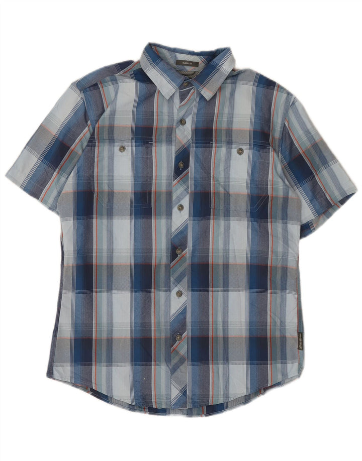 EDDIE BAUER Chemise classique à manches courtes pour homme en nylon à petits carreaux bleus