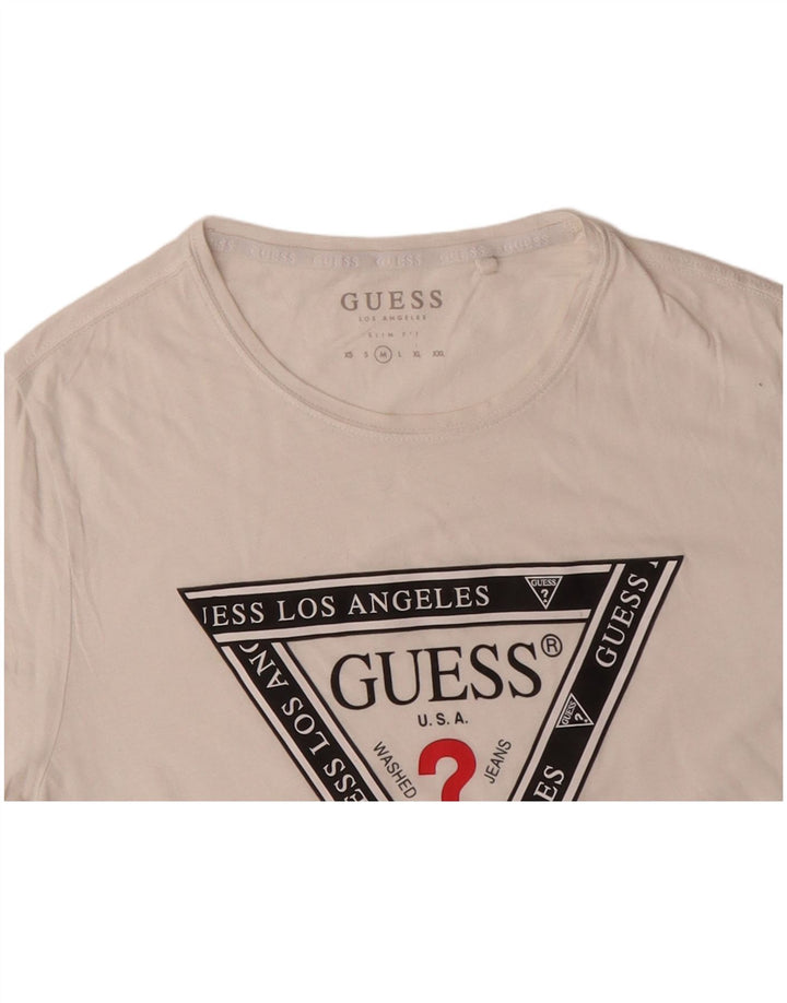 GUESS T-shirt graphique coupe slim pour homme en coton blanc cassé moyen