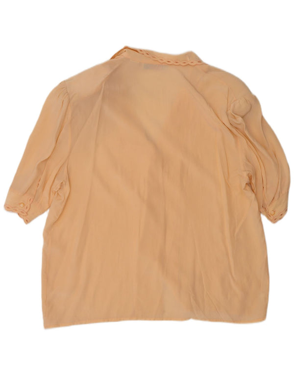vintage Femmes Manches Courtes Chemise Oversize Blouse UK 16 Grande Soie Beige