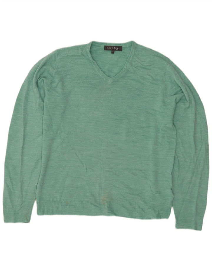 MARKS & SPENCER Pull Col V Homme Vert Moyen Acrylique