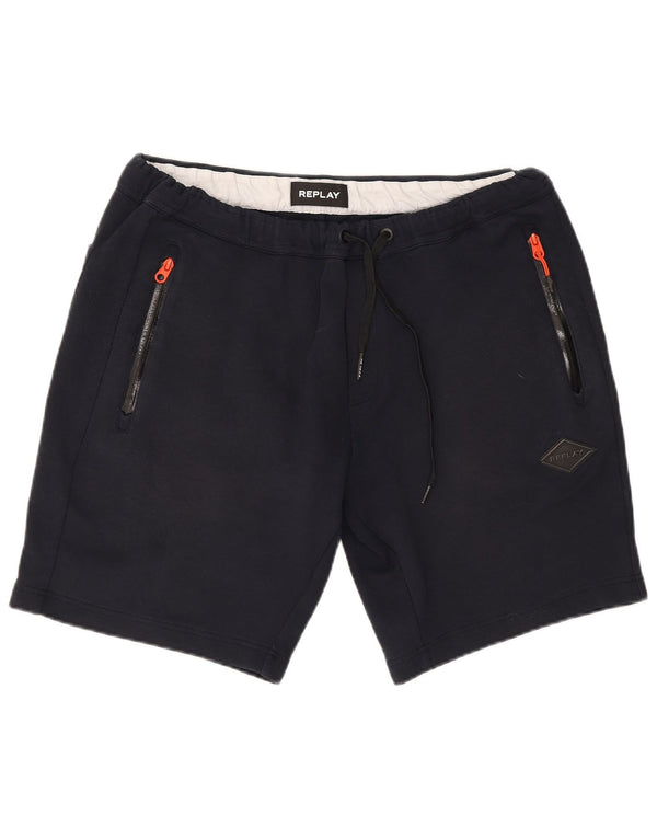 Replay Short de Sport Graphique Homme XL Bleu Marine Coton