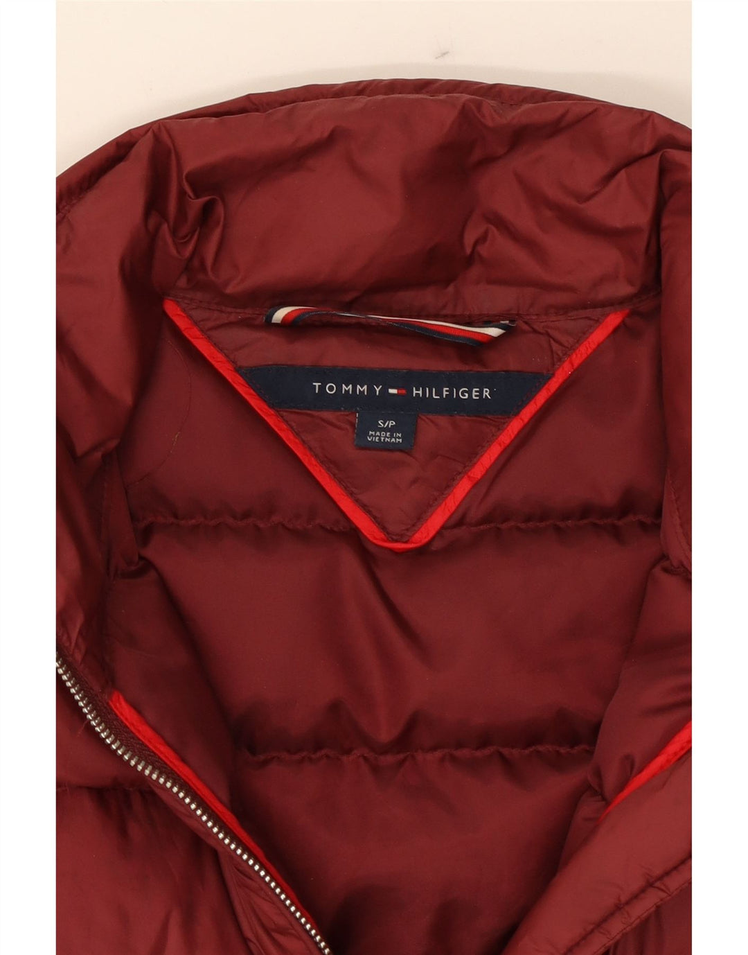 TOMMY HILFIGER Womens Oversized Padded Jacket UK 10 Small Burgundy Vintage Tommy Hilfiger and Second-Hand Tommy Hilfiger from Messina Hembry 