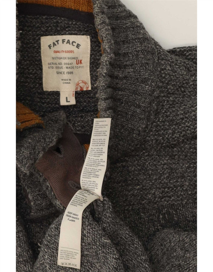 Fat Face Pull à col boutonné pour homme en laine mouchetée Gris Taille L