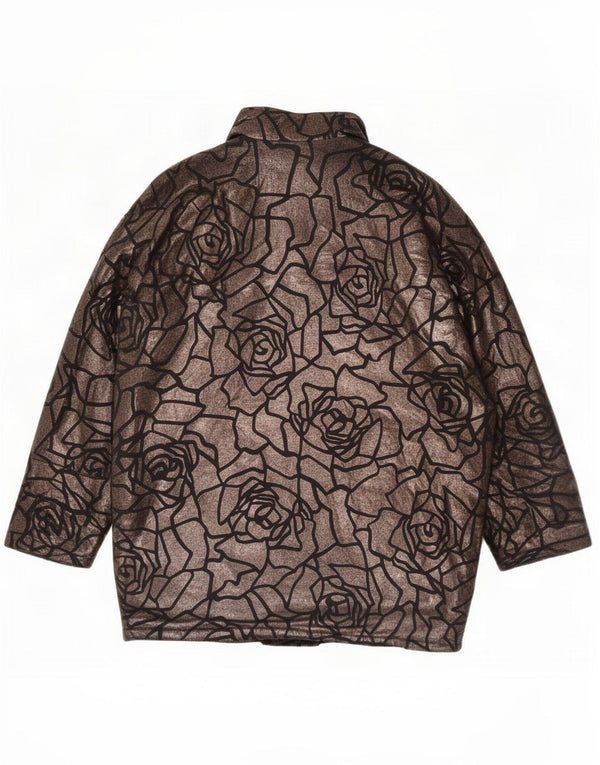 vintage Femmes 3/4 Manches Surdimensionné Pardessus UK 14 Moyen Noir Floral