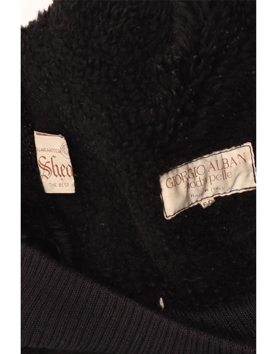 veste en peau de mouton homme vintage IT 50 Grande peau de mouton noire