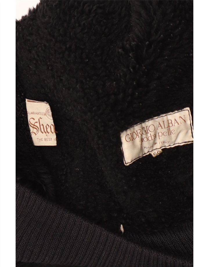 veste en peau de mouton homme vintage IT 50 Grande peau de mouton noire