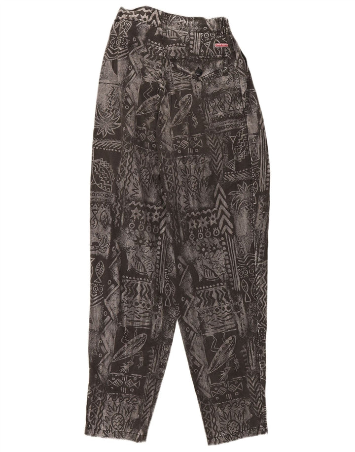Pantalon fuselé à motif abstrait vintage pour femmes W24 L30 Gris