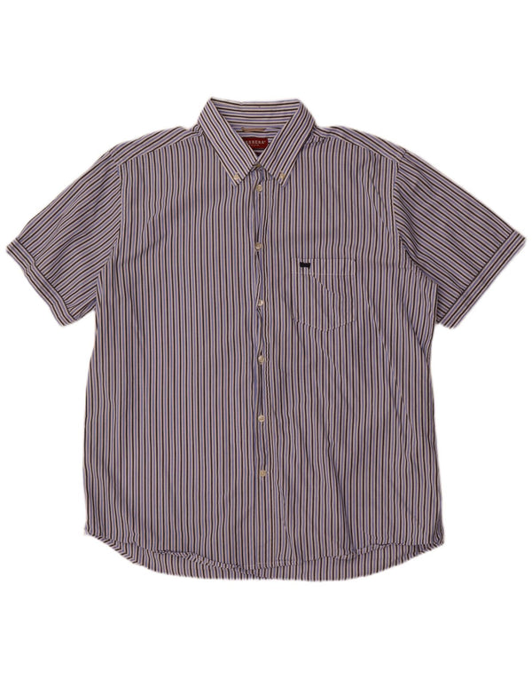 Carrera Chemise à manches courtes coupe régulière pour homme 2XL en coton rayé bleu