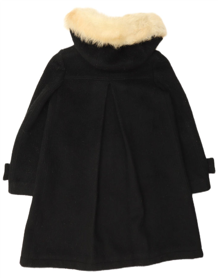 vintage Femmes À Capuchon Duffle Coat UK 10 Petite Laine Noire