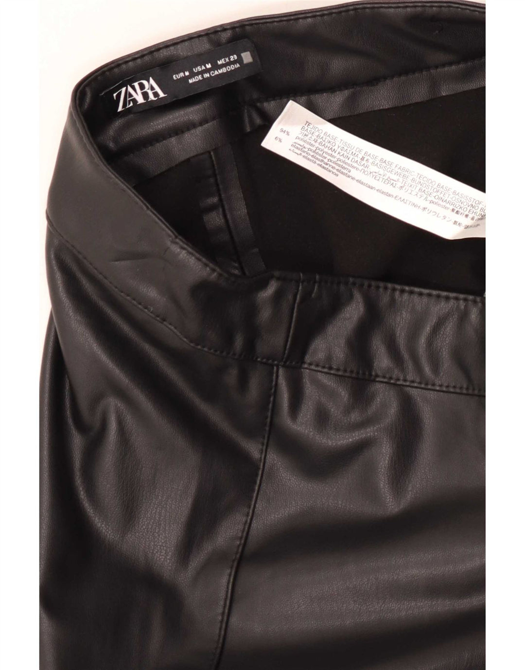 Zara Pantalon slim en similicuir pour femme Medium W28 L27 Noir Polyester