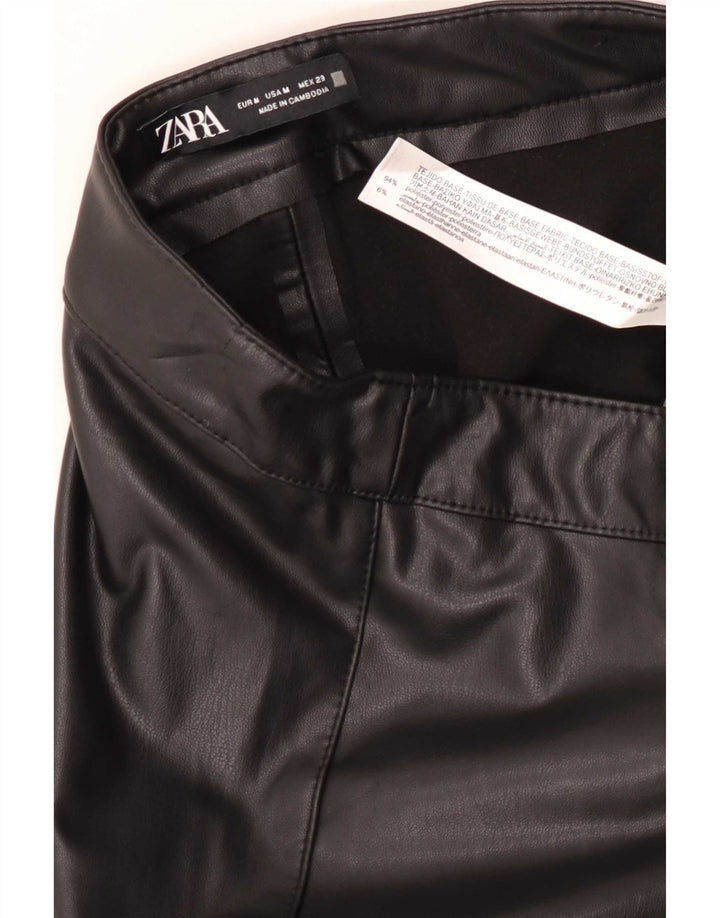 Zara Pantalon slim en similicuir pour femme Medium W28 L27 Noir Polyester