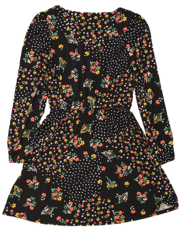 Oasis Robe trapèze à manches longues pour femme UK 6 XS Noir Floral Polyester