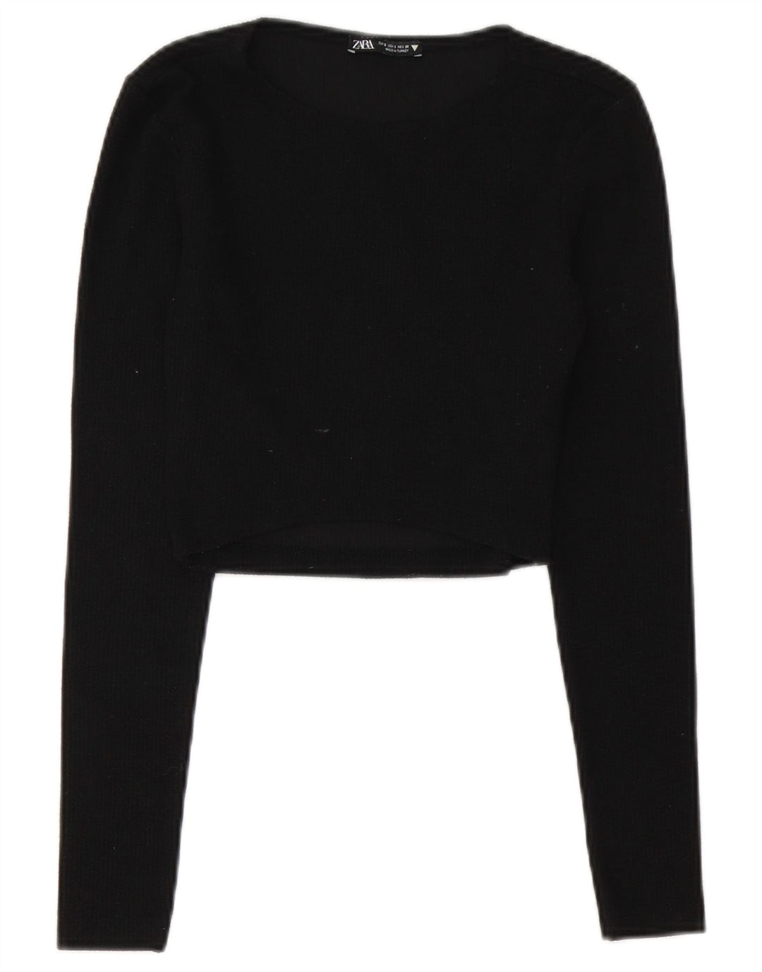 Zara Femmes Crop Top Manches Longues UK 8 Petit Noir Polyester