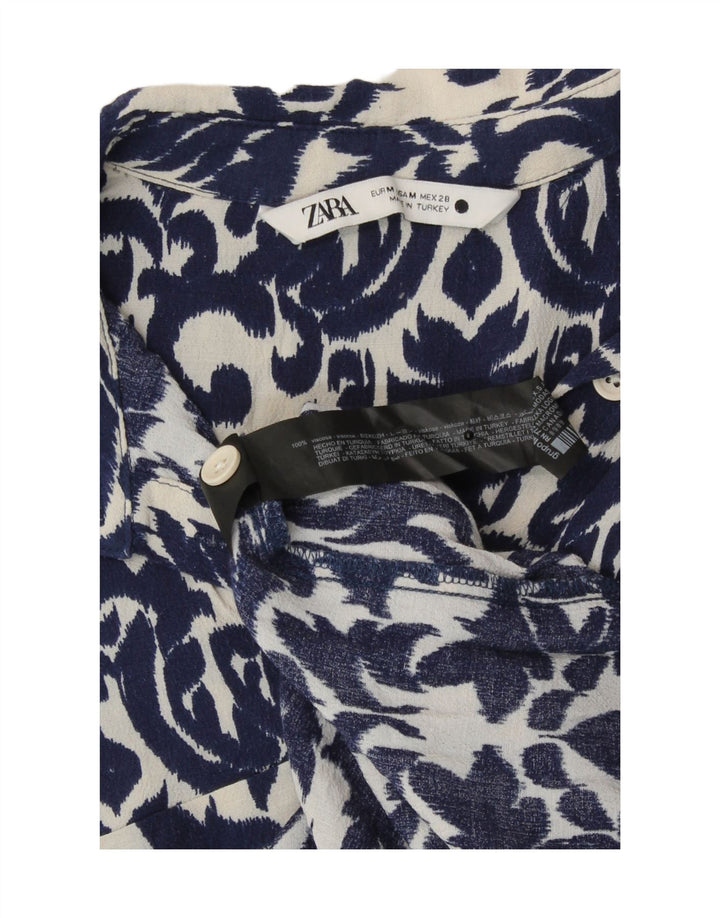 Zara Robe Maxi Femme UK 12 Bleu Moyen Ikat Viscose
