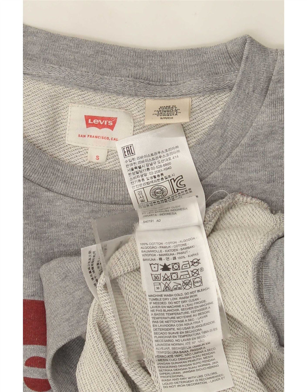 Levi's Graphic Sweatshirt Jumper Small Homme Gris Coton
