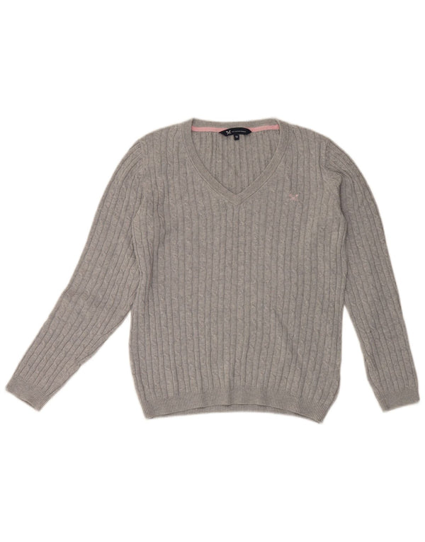 Crew Clothing Pull col V pour femme UK 12 Gris moyen Coton
