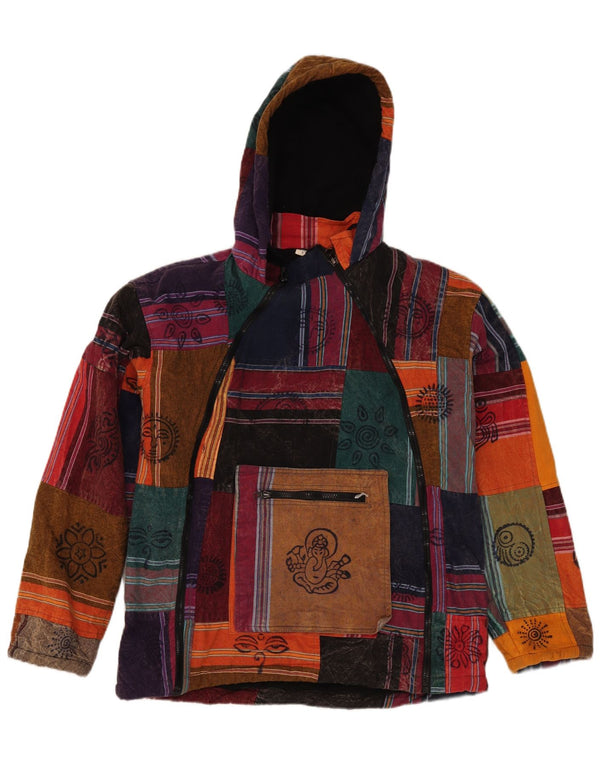 vintage Mens Hooded Anorak Jacket UK 36 Petit Patchwork Multicolore Aztèque
