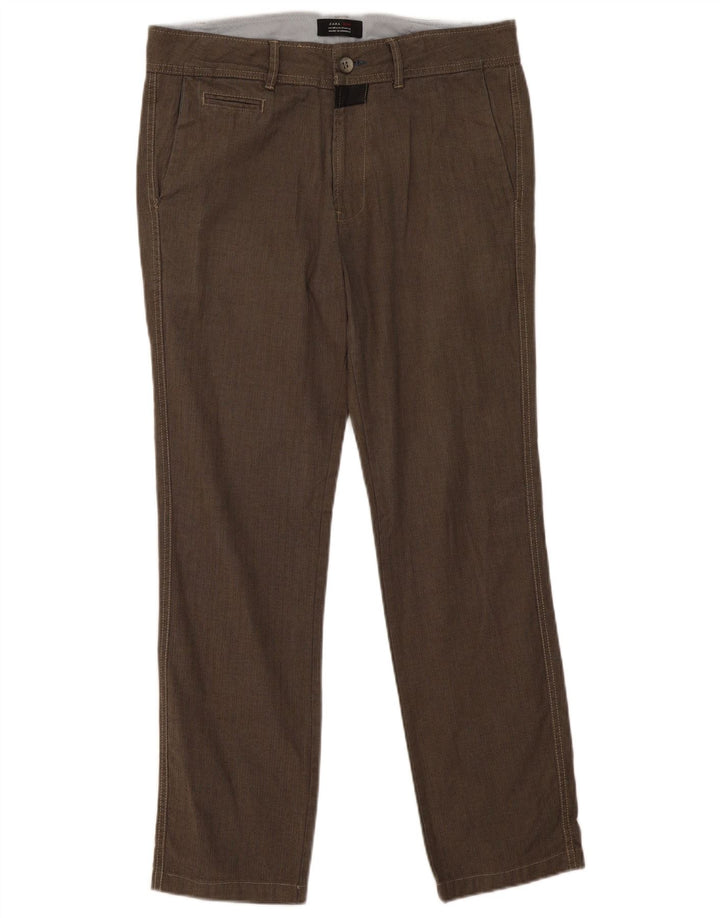 Zara Pantalon Chino Droit Homme EU 40 Medium W31 L30 Gris Chevrons