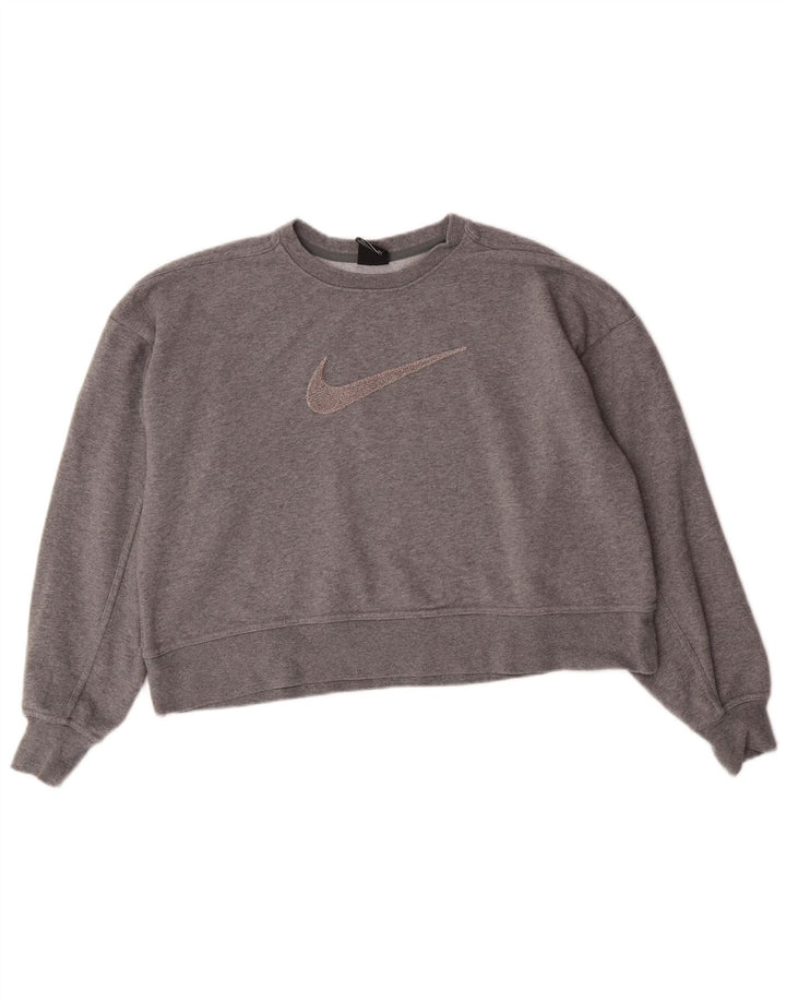 Nike Femme Dri Fit Graphic Sweat-shirt surdimensionné UK 10 Petit Gris