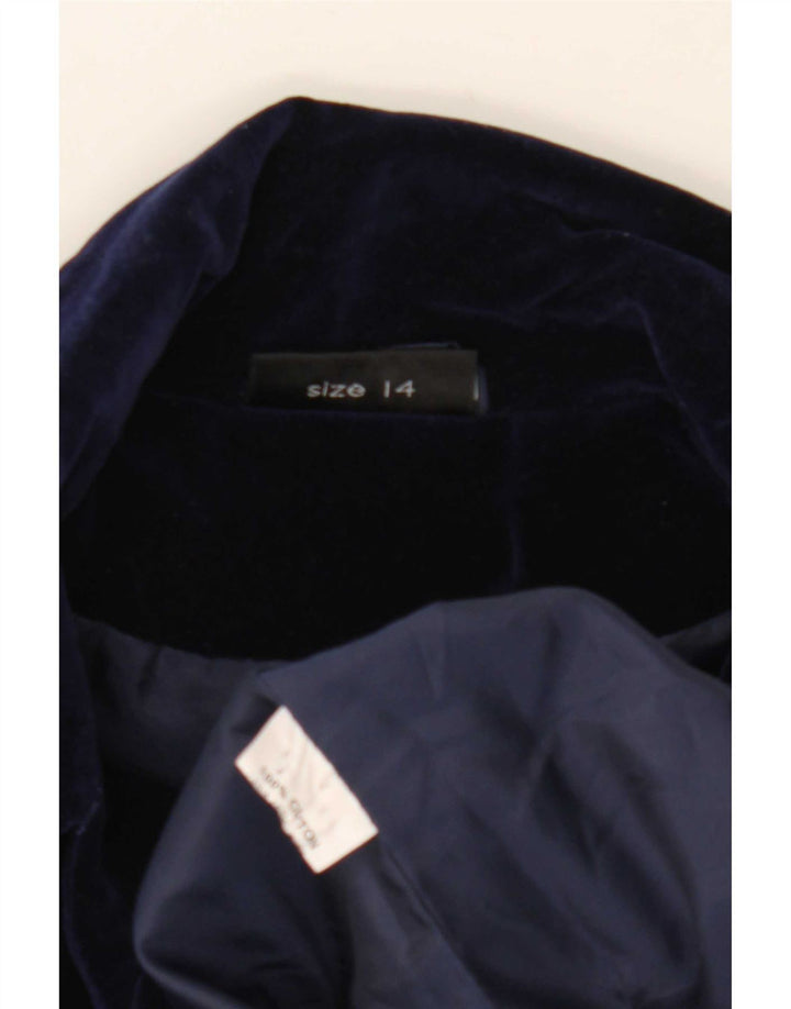 vintage Femme 1 Bouton Blazer Veste UK 14 Moyen Bleu Marine Coton