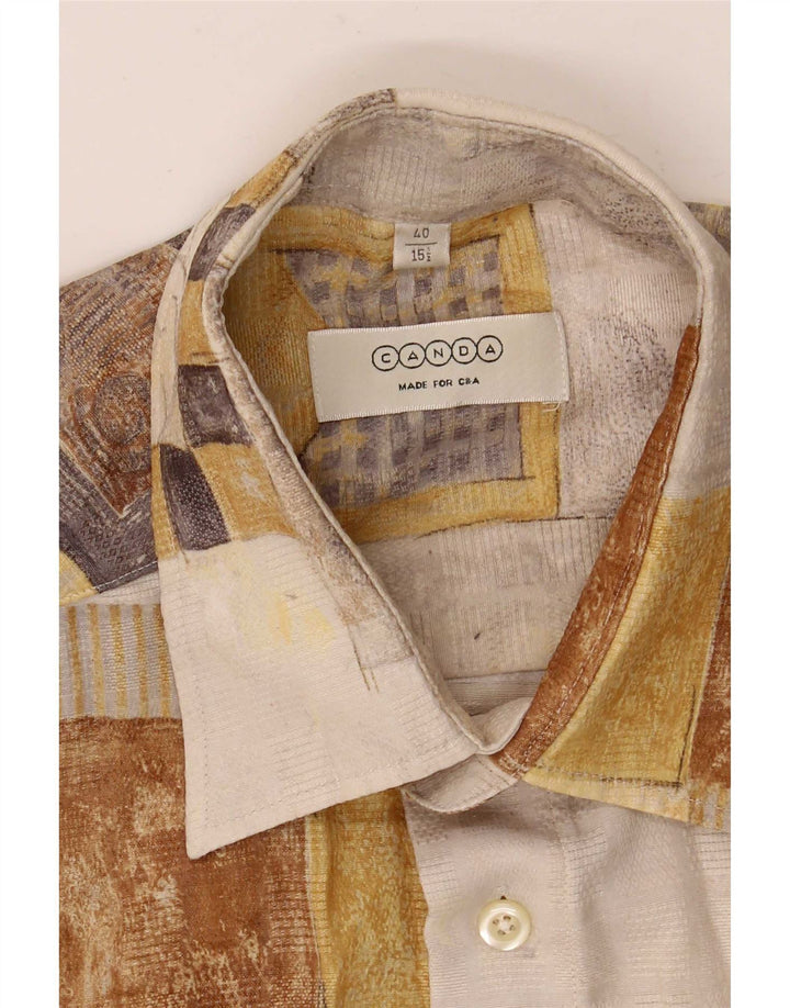 C&A Mens Canda Chemise à manches courtes Taille 40 15 1/2 Moyen Off White Géométrique