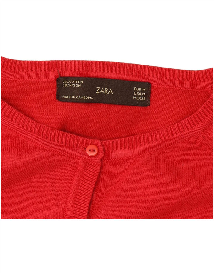 Zara Cardigan Femme Pull UK 12 Coton Rouge Moyen