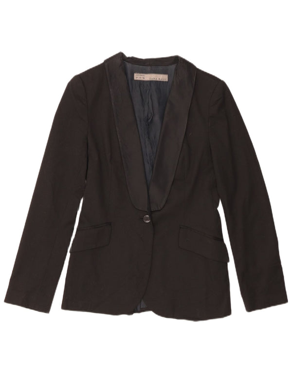 Zara Femme 1 Bouton Blazer Veste UK 8 Petit Noir Polyester