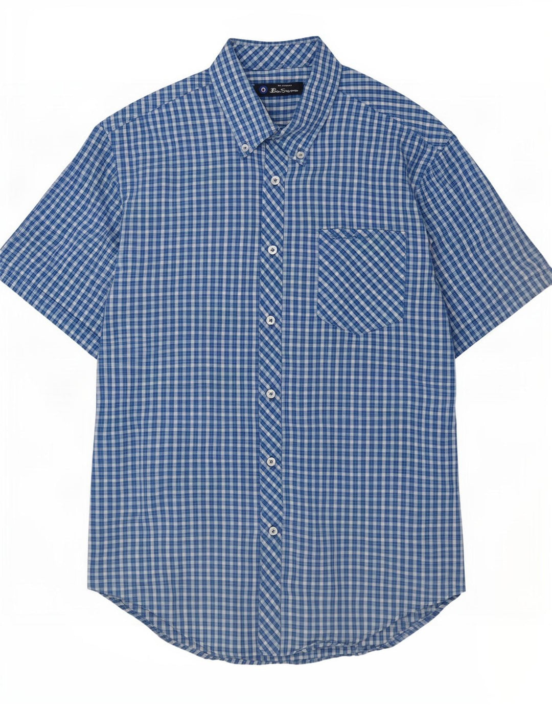 Ben Sherman Chemise à manches courtes pour homme en coton à carreaux bleu moyen