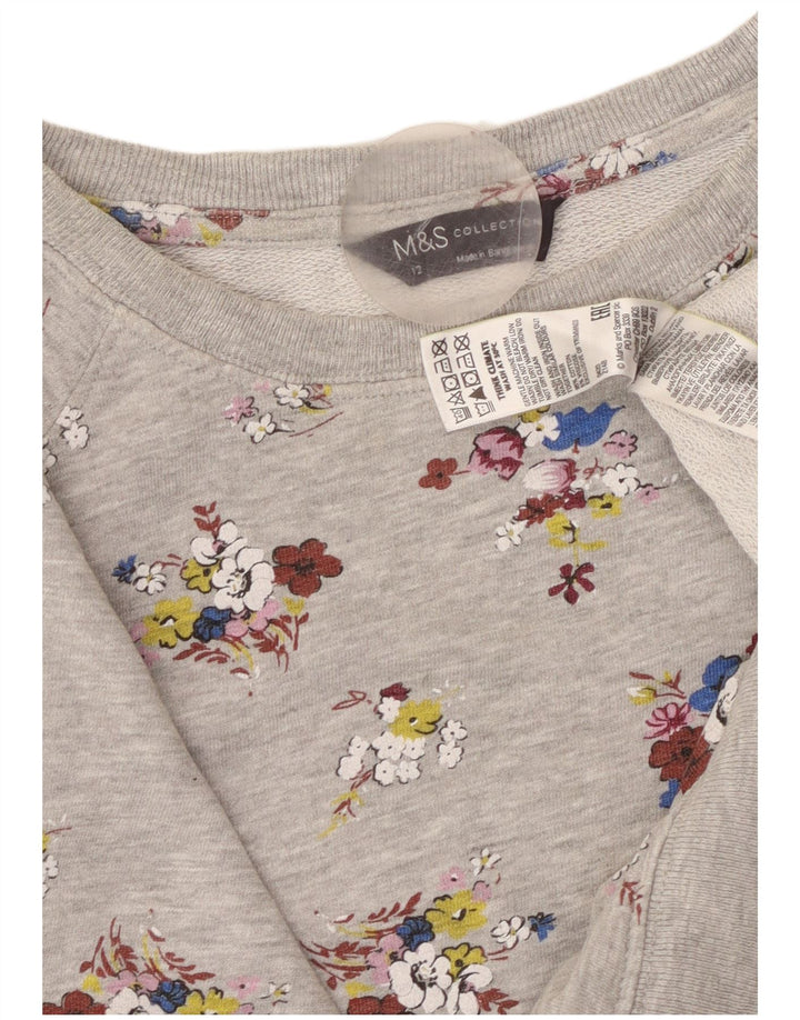MARKS & SPENCER Sweat-shirt court pour femme UK 12 Gris moyen floral