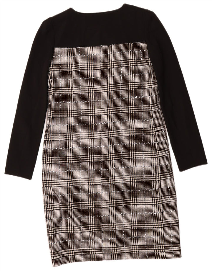 JAEGER Robe fourreau à manches longues pour femme UK 8 Petite laine pied-de-poule noire