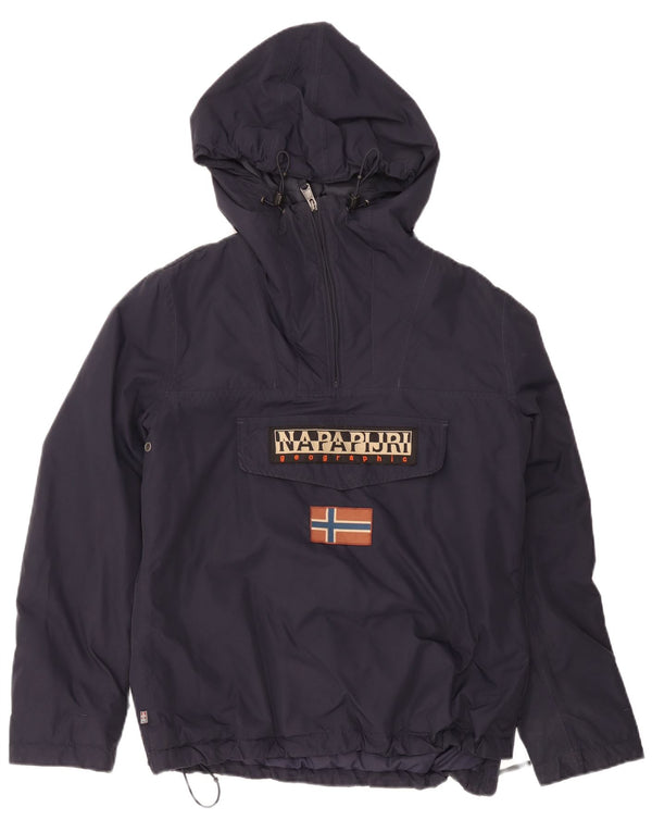 Napapijri Veste Anorak à capuche graphique pour homme UK 40 Large Bleu Marine Polyamide