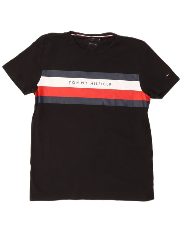 Tommy Hilfiger T-shirt graphique pour femme UK 16 Large Noir Colourblock