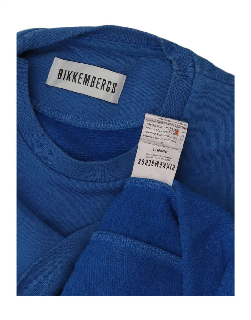 BIKKEMBERGS Mens Sweatshirt Jumper Medium Blue Colourblock Cotton Vintage Bikkembergs and Second-Hand Bikkembergs from Messina Hembry 