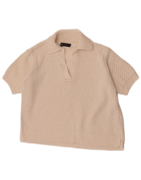 Marks & Spencer Pull court à col polo pour femme UK 14 Medium Off White