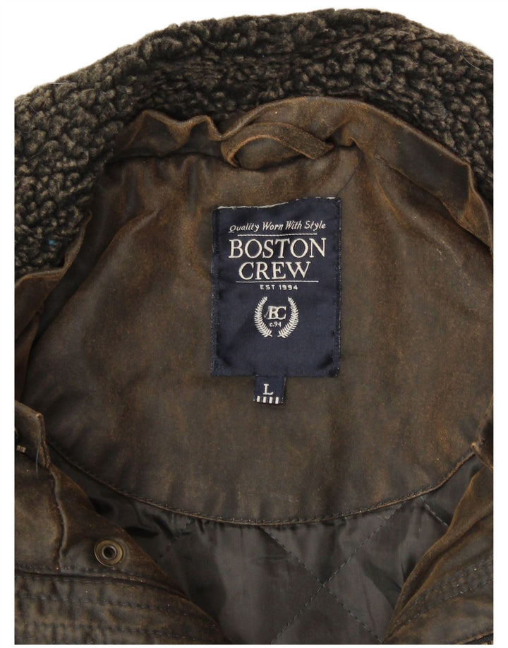 BOSTON CREW Veste en coton ciré pour homme UK 40 Grand coton kaki