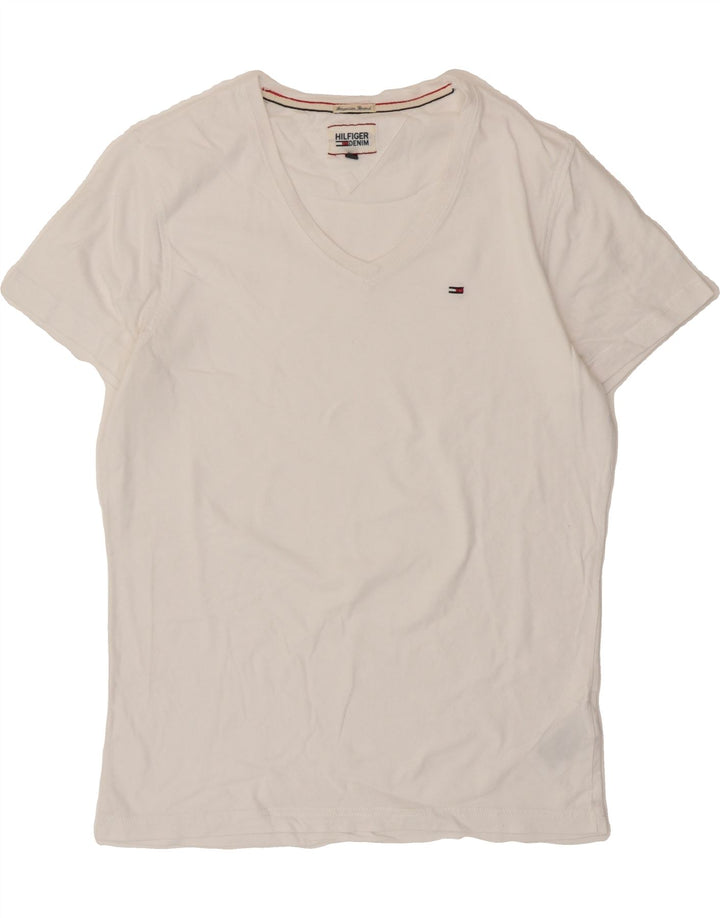 TOMMY HILFIGER Mens T-Shirt Top Medium White Cotton Vintage Tommy Hilfiger and Second-Hand Tommy Hilfiger from Messina Hembry 
