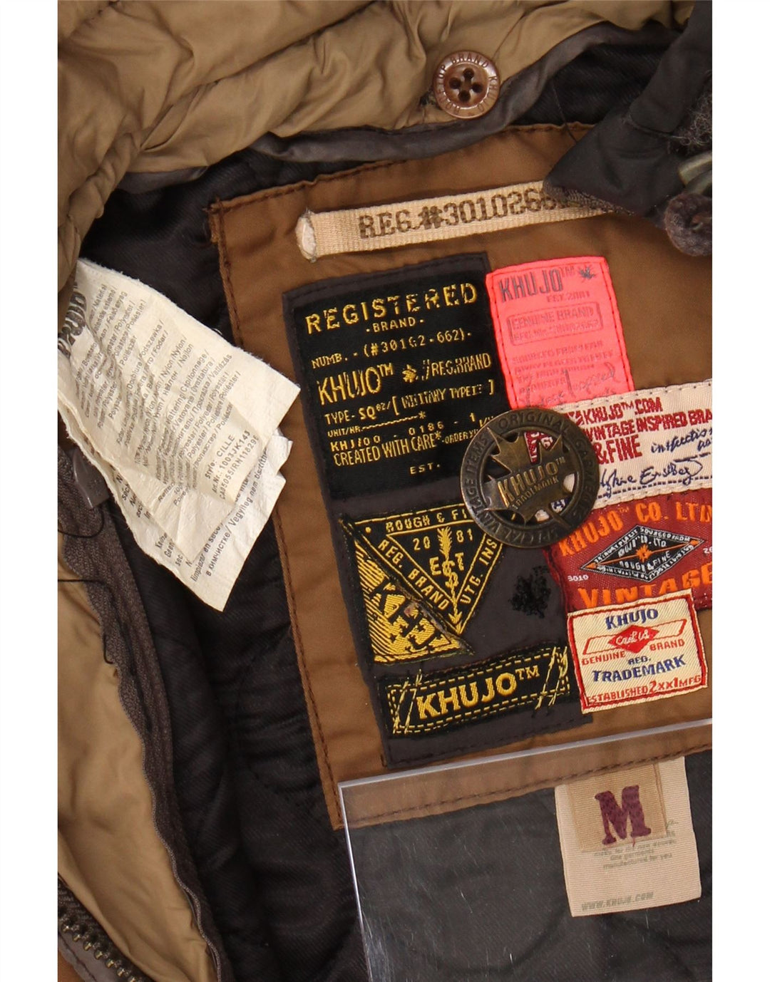 KHUJO Veste Parka Militaire à Capuche pour Femme UK 14 Marron Moyen Polyester