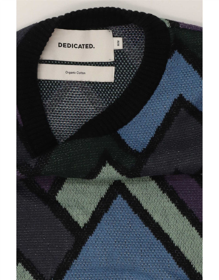 vintage Mens Crew Neck Jumper Pull Moyen Multicolore Géométrique Coton
