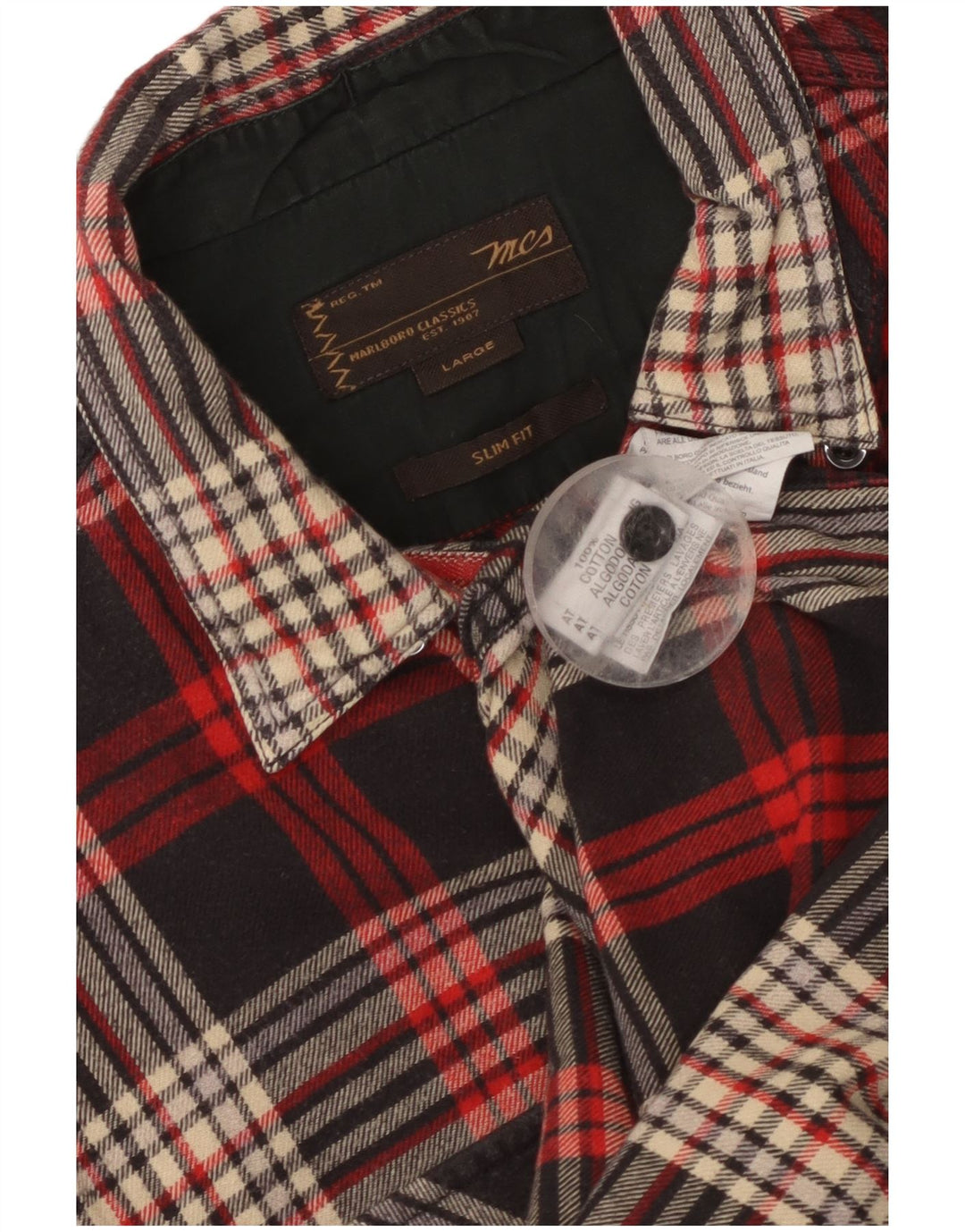 Marlboro Classics Chemise en flanelle à carreaux pour homme, coupe ajustée, grand carreaux noirs