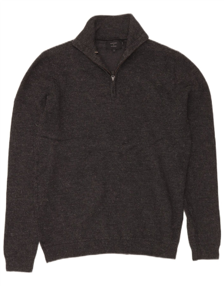 SUPERDRY Pull Col Zippé Homme Gris Moyen Laine Mérinos