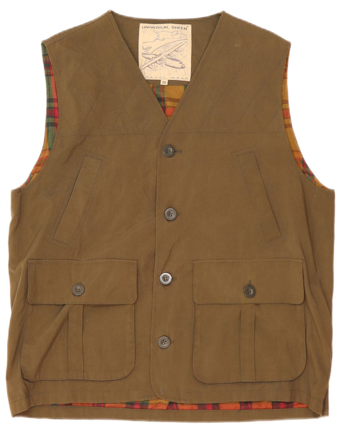 vintage Mens Utility Gilet IT 50 Grand Kaki Polyamide