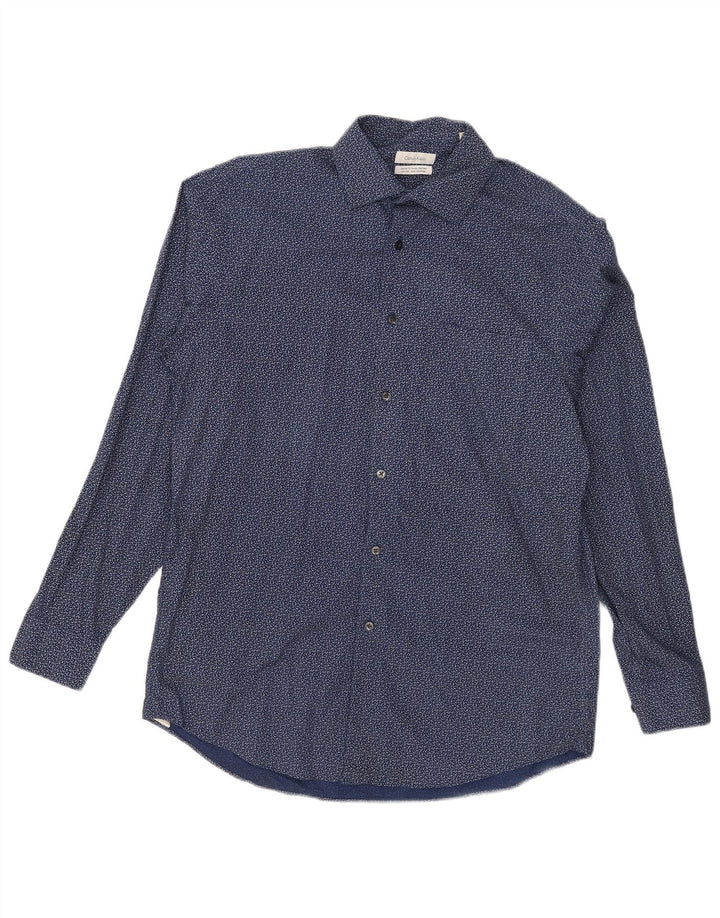 Calvin Klein Chemise coupe régulière pour homme Taille 15 1/2 Bleu marine moyen à pois