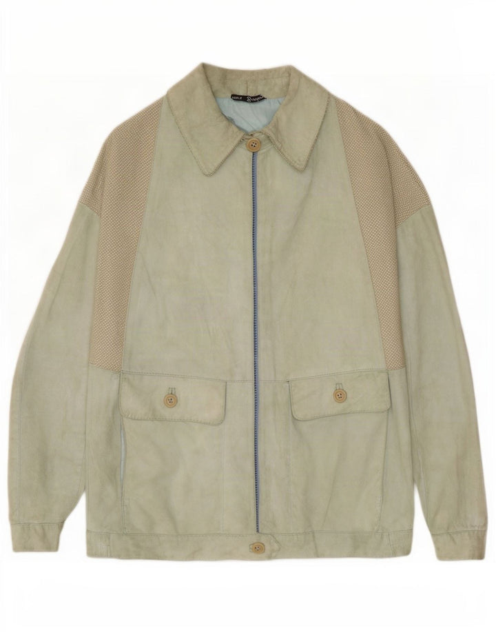 Veste en daim femme vintage IT 44 Cuir vert moyen