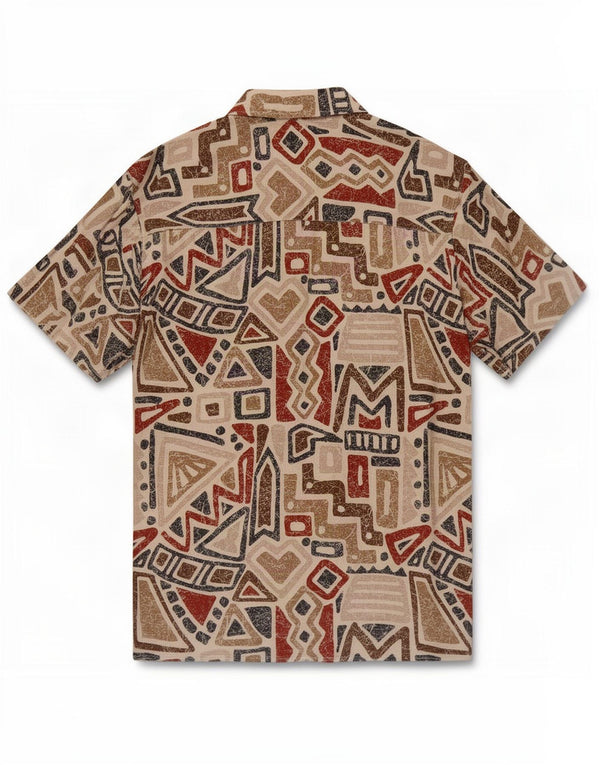 Chemise à manches courtes Vintage pour hommes, Viscose géométrique multicolore moyenne